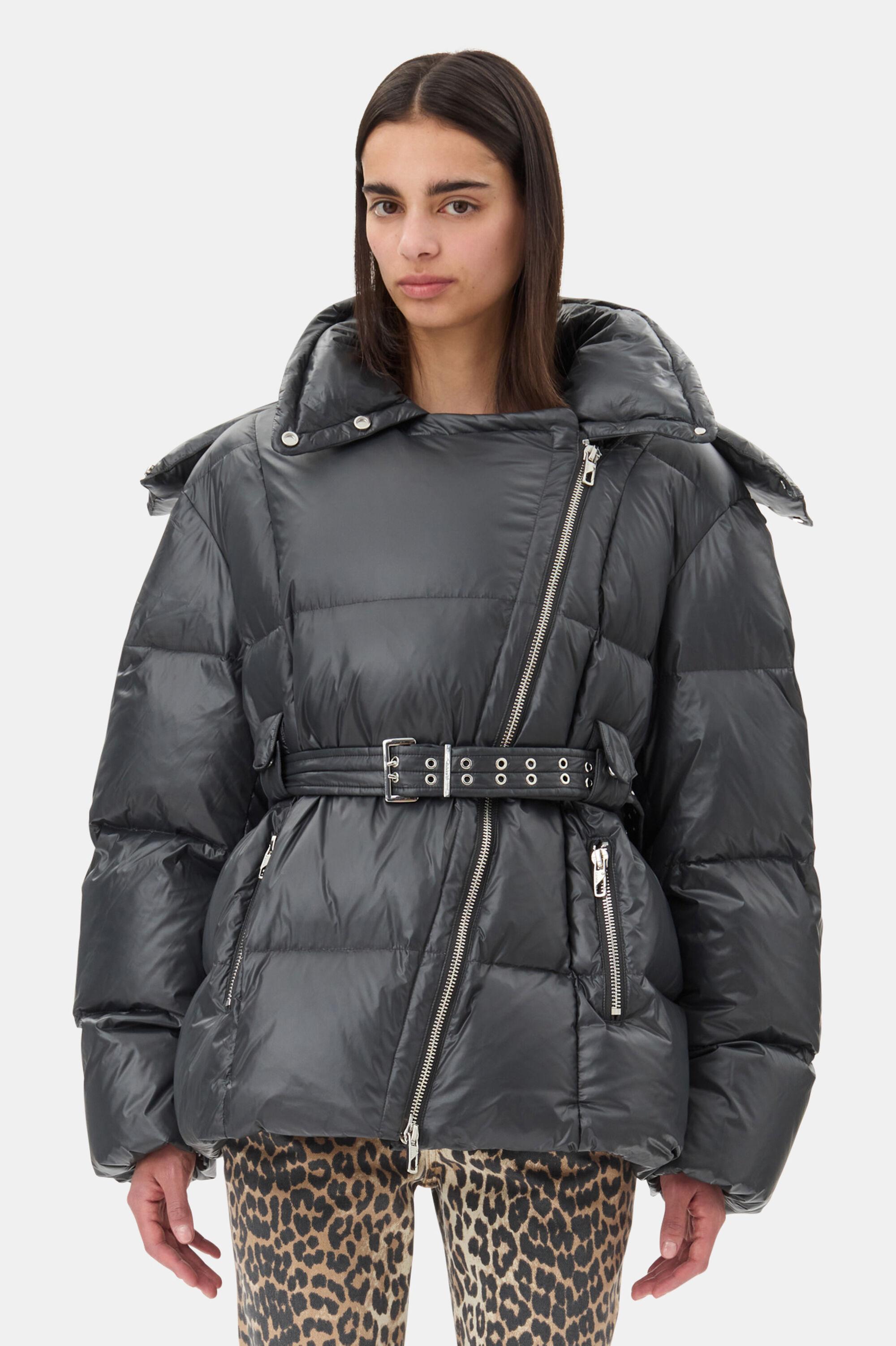 Black Shiny Nylon Puffer Jacket Product Image