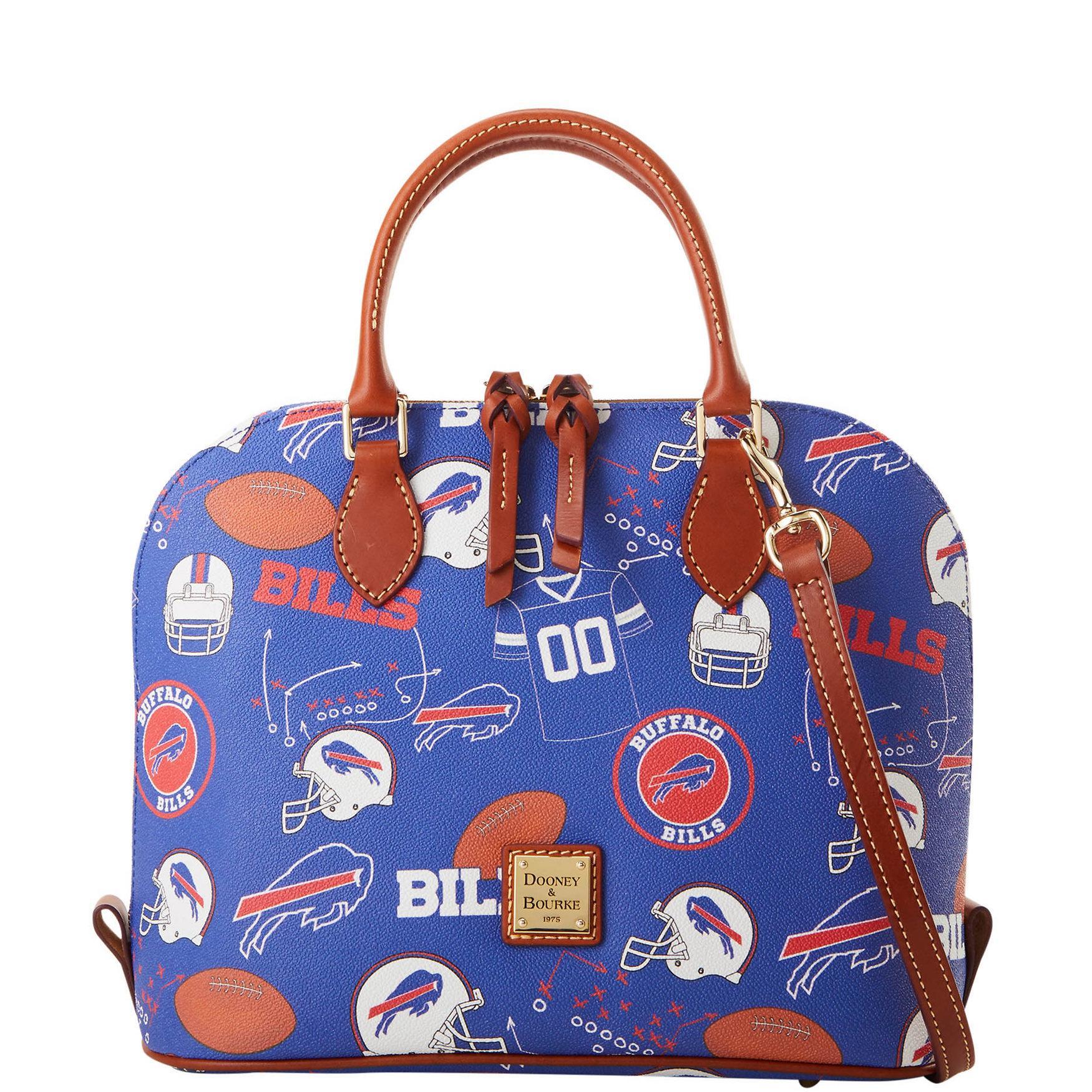 Dooney & Bourke Womens NFL Bills Zip Zip Coated Cotton Satchel Bag in Navy Product Image