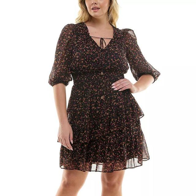 Plus Size Taylor Printed Chiffon Dress With Tie Front, Womens Product Image