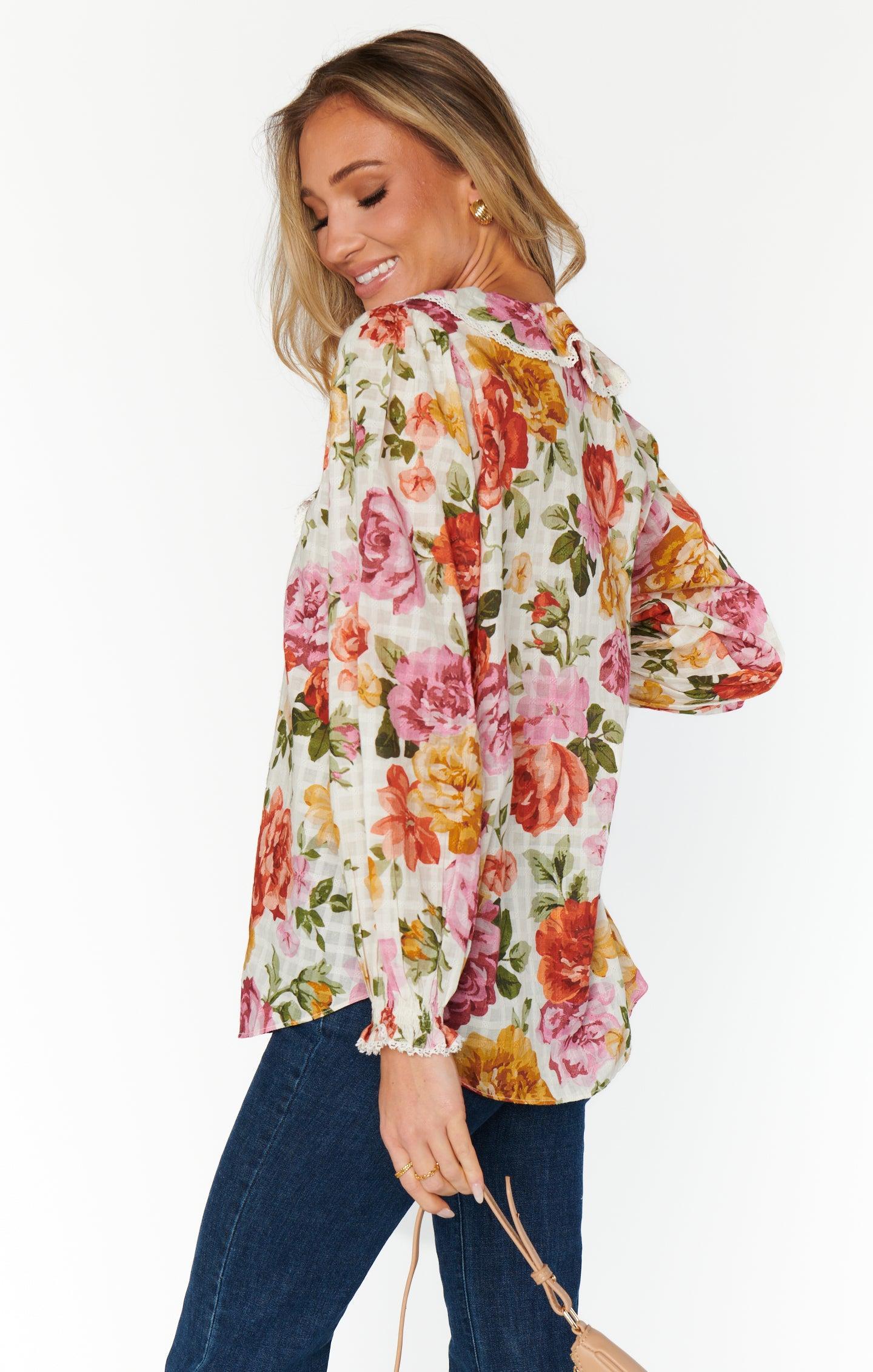 Lydia Ruffle Top ~ Ivory Hillside Floral Product Image