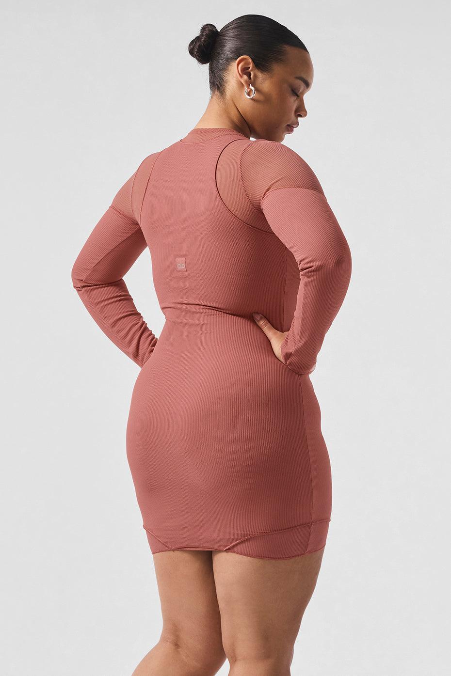 Striped Mesh Synergy Long Sleeve Dress - Soft Terracotta Female Product Image