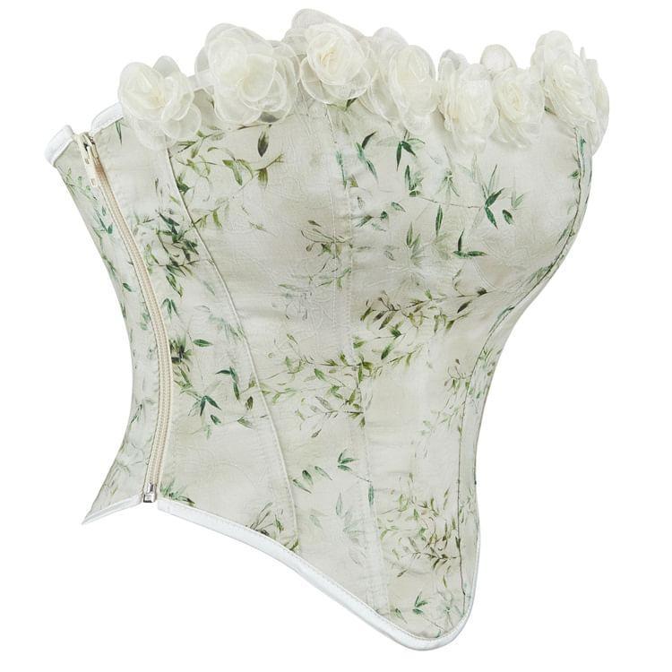 Strapless Leaf Print Floral Trim Corset Top Product Image