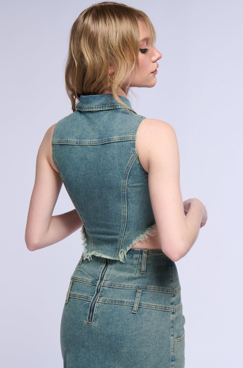 STERLING SLEEVELESS DENIM COLLARED TOP Product Image