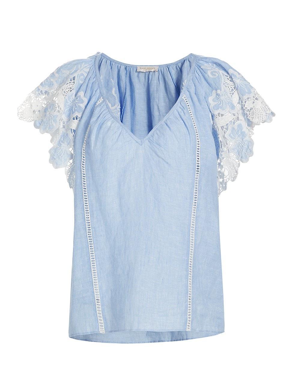 Hillary Embroidered Flutter-Sleeve Blouse Product Image