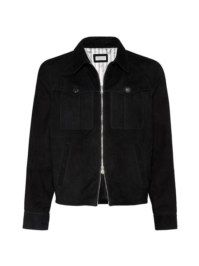 Mens Suede Outerwear Jacket With Chest Pockets And Raglan Sleeves Product Image