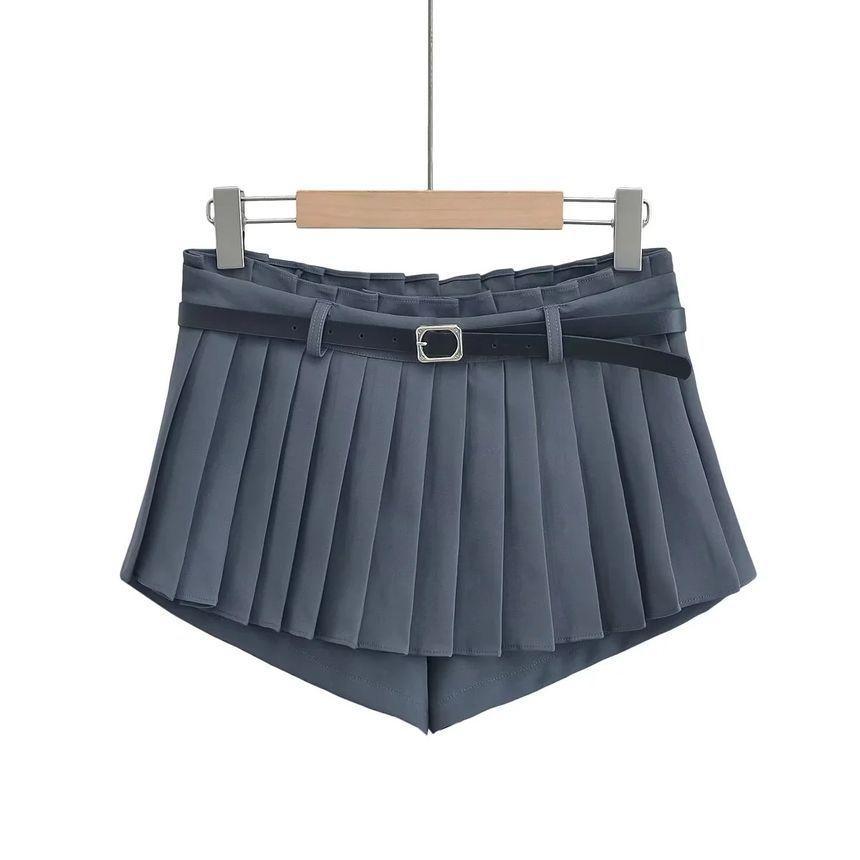 Low Waist Plain Pleated Mini Skirt Product Image