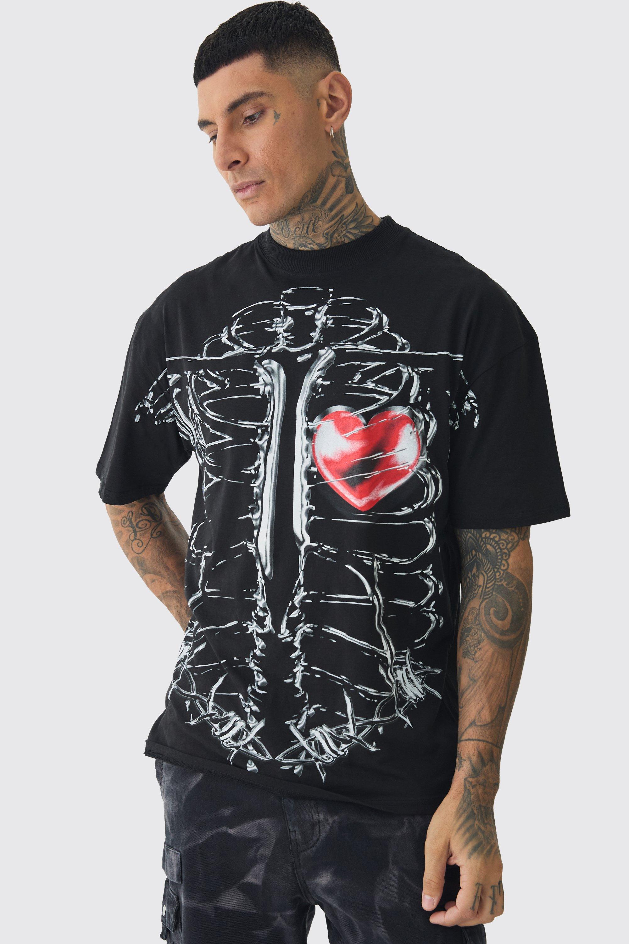 Tall Oversized Extended Neck Ribcage Large Scale Print T-Shirt | boohooMAN USA Product Image