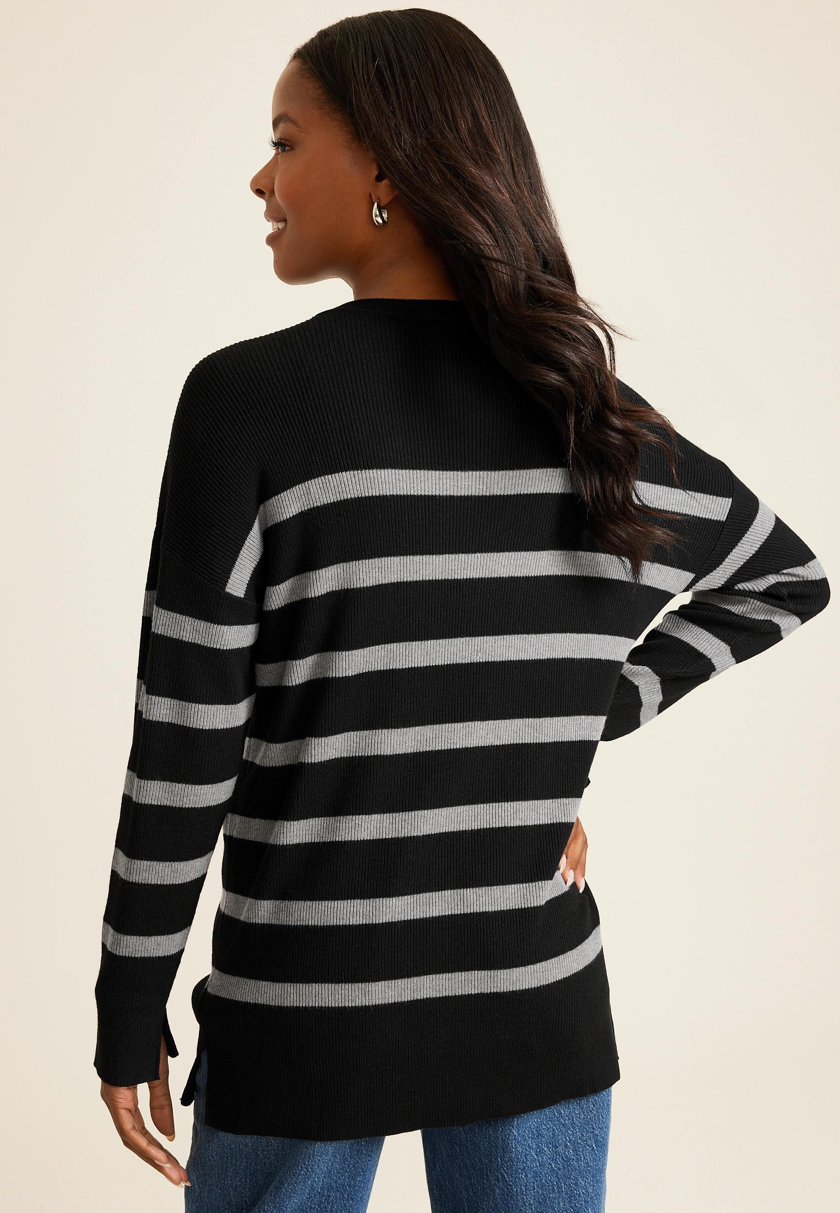 Striped Side Split Tunic Sweater Product Image