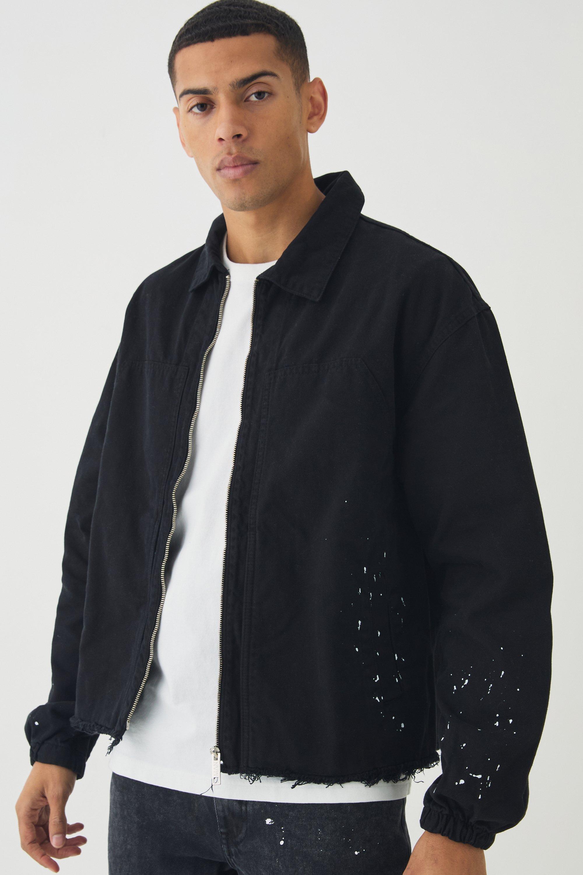 Oversized Carpenter Paint Splatter Overshirt | boohooMAN USA Product Image