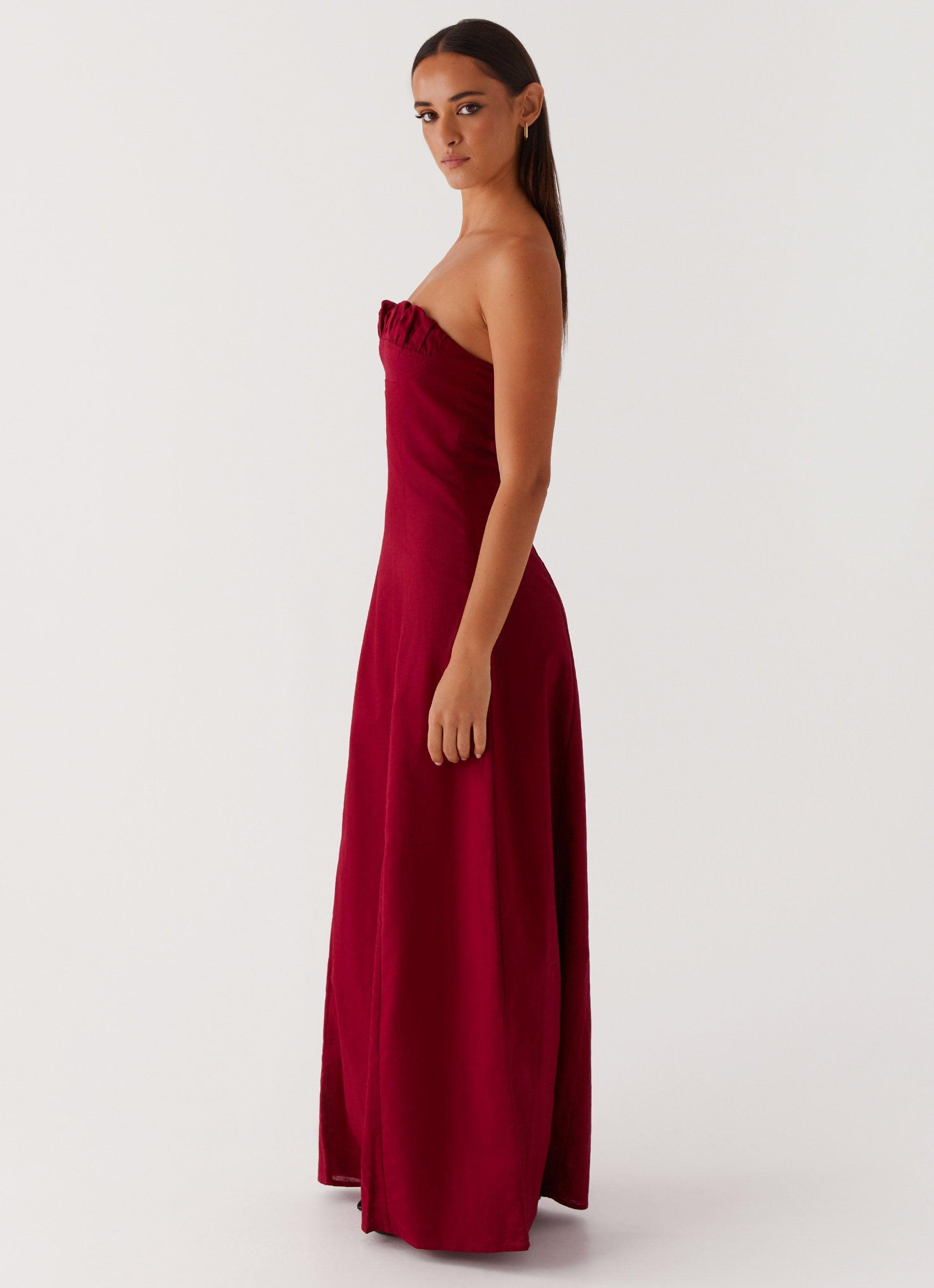 Tayla Linen Maxi Dress - Red Product Image