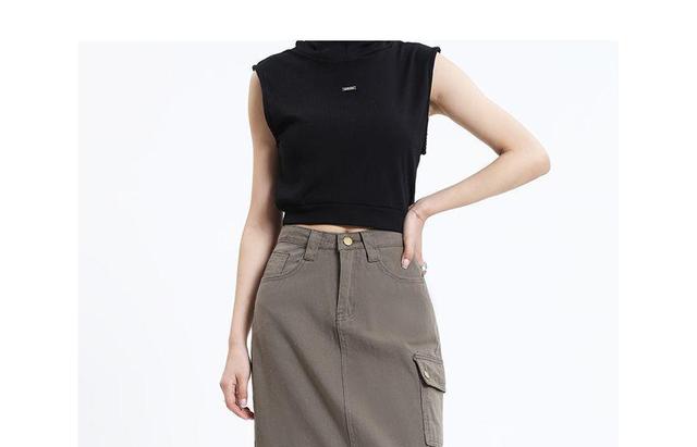 High Rise Slit Midi A-Line Denim Cargo Skirt Product Image