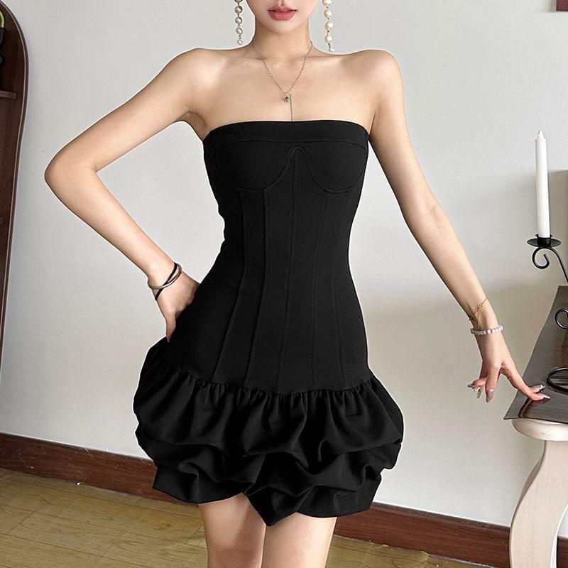 Plain Ruched Mini Balloon Tube Dress Product Image