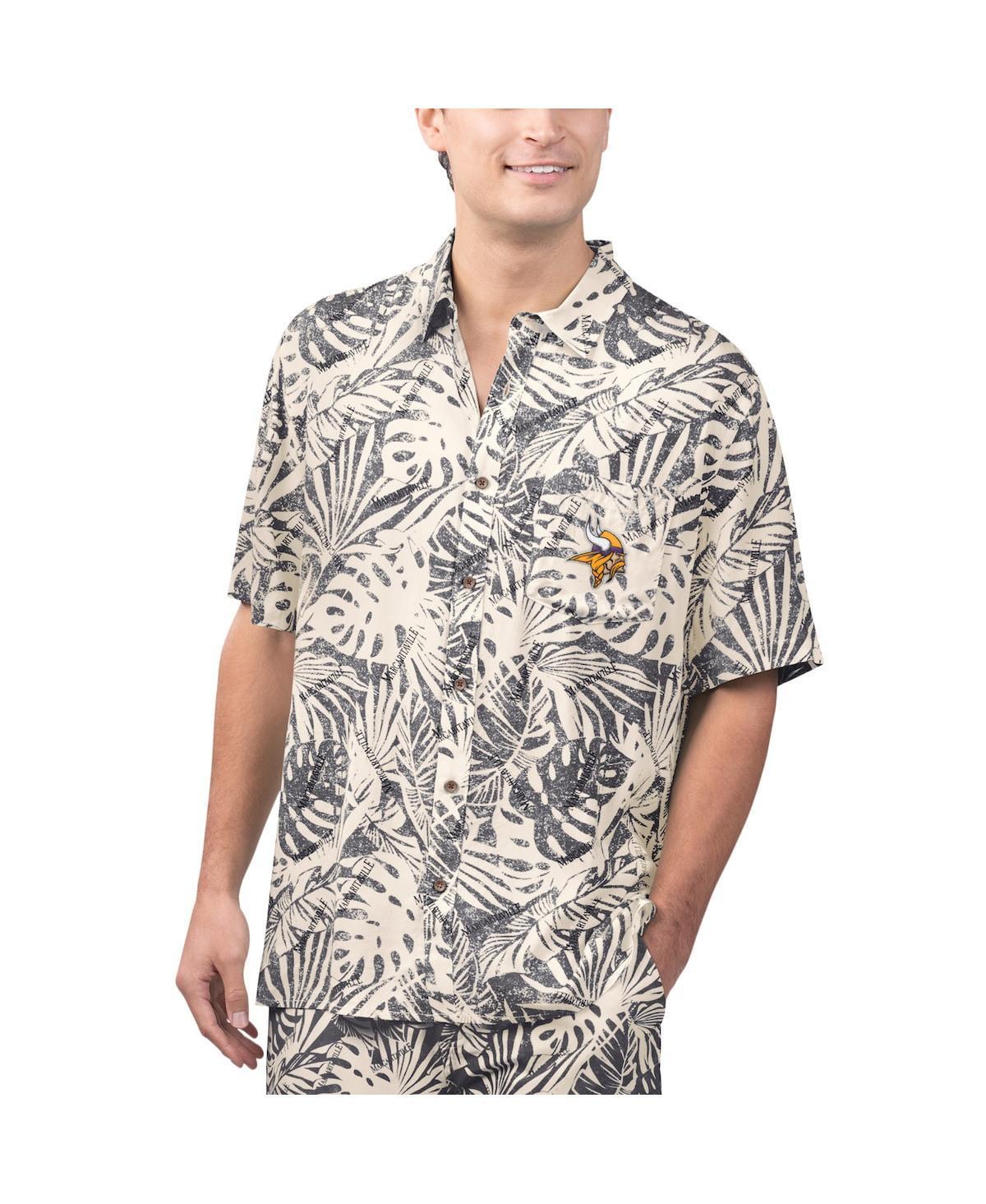 Mens Margaritaville Tan Minnesota Vikings Sand Washed Monstera Print Party Button-Up Shirt Product Image