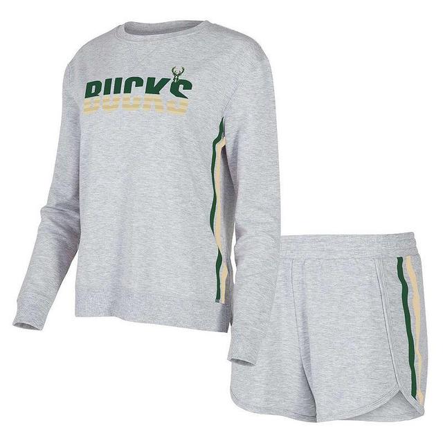 Womens Concepts Sport Gray Milwaukee Bucks Cedar Long Sleeve T-Shirt & Shorts Sleep Set Product Image