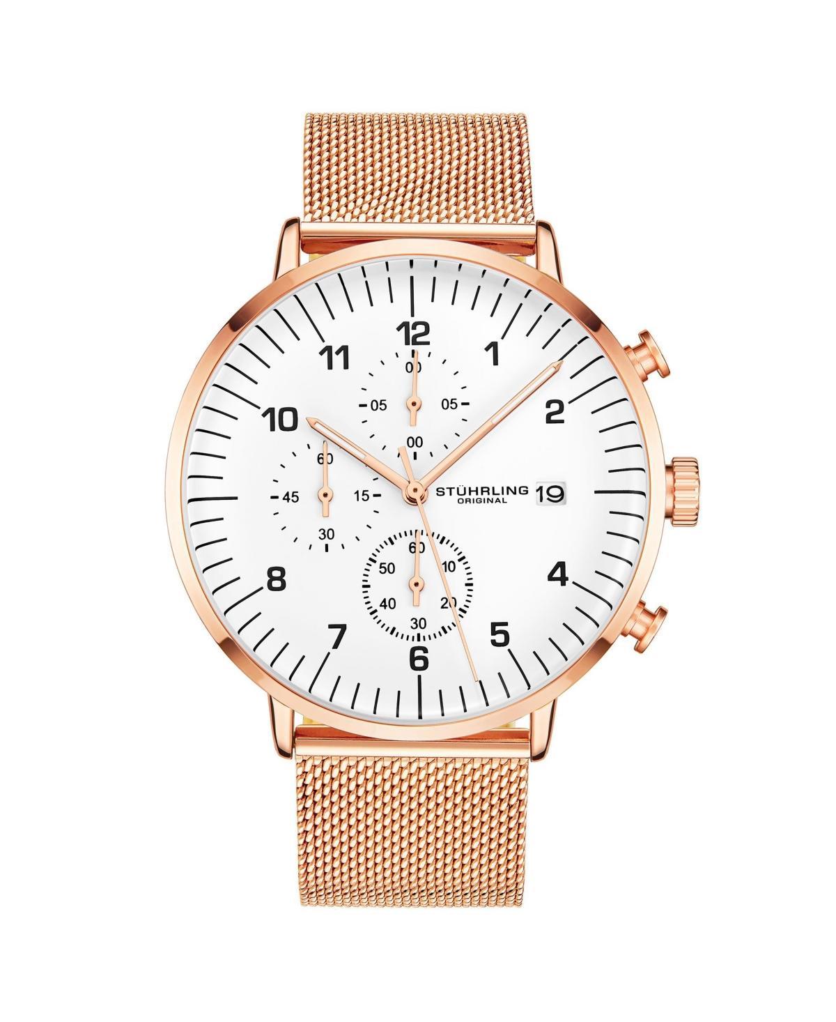 Mens White Dial Mesh Bracelet, Chrono Watch - Pink Product Image