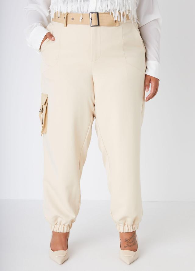 Belted Two Tone Cargo Joggers Product Image