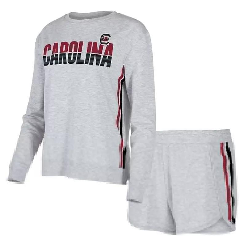 Womens Concepts Sport Gray South Carolina Gamecocks Cedar Tri-Blend Long Sleeve T-Shirt & Shorts Sleep Set Product Image