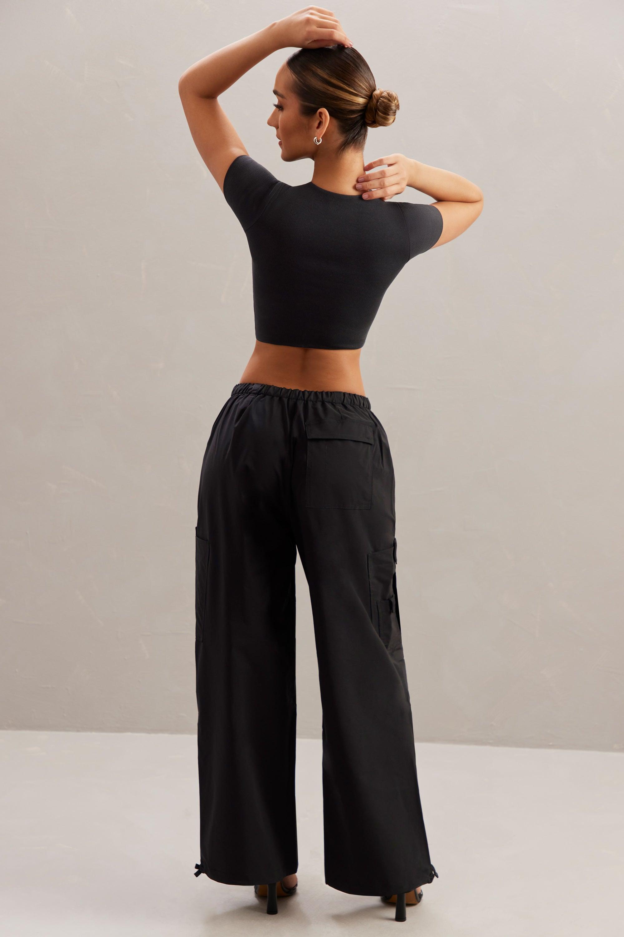 Wide Leg Cargo Trousers in Black Female Product Image