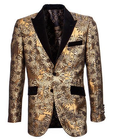 Empire Collection - Slim Fit Gold Floral Pattern Blazer Product Image