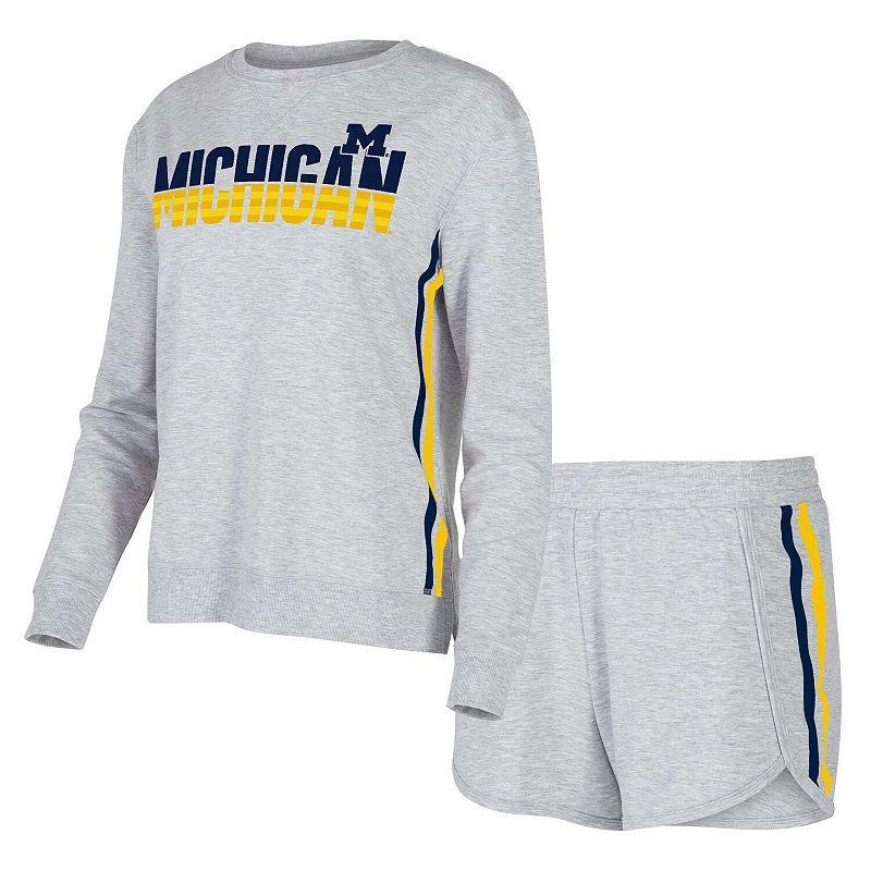 Womens Concepts Sport Gray Michigan Wolverines Cedar Tri-Blend Long Sleeve T-Shirt & Shorts Sleep Set Product Image