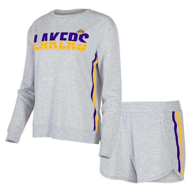 Womens Concepts Sport Gray Los Angeles Lakers Cedar Long Sleeve T-Shirt & Shorts Sleep Set Product Image