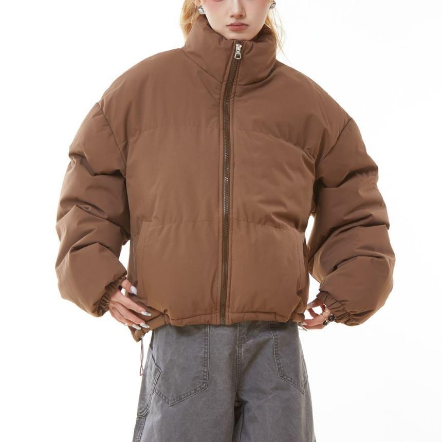 Stand Collar Plain Zipper Puffer Jacket Product Image