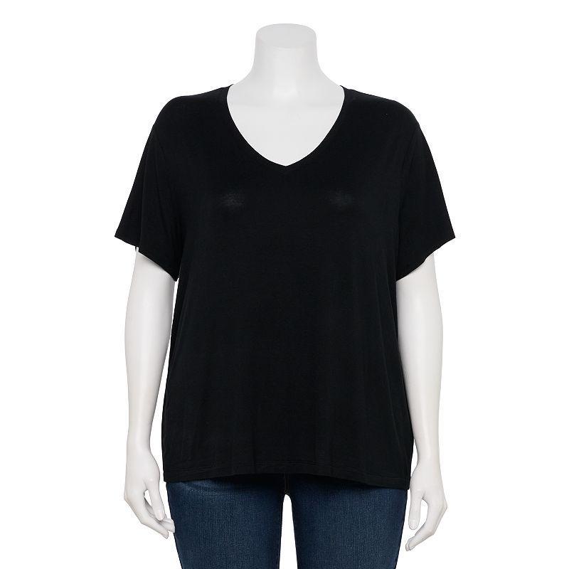 Plus Size Nine West Essential Soft Spun Short Sleeve V-Neck Tee, Womens Product Image