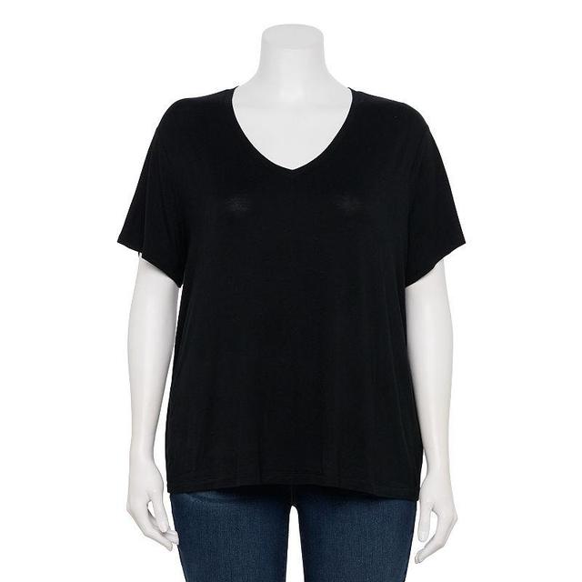 Plus Size Nine West Essential Soft Spun Short Sleeve V-Neck Tee, Womens Product Image