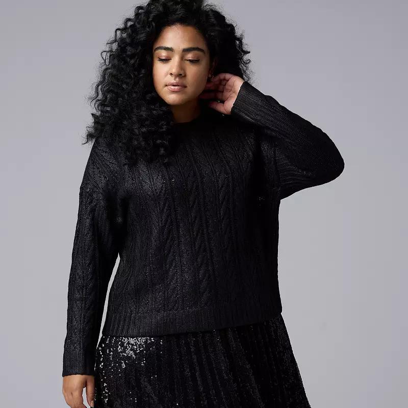 Plus Size Simply Vera Vera Wang Foil Cable Sweater, Womens Product Image