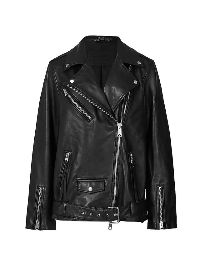 Billie Relaxed Leather Biker Jacket Product Image