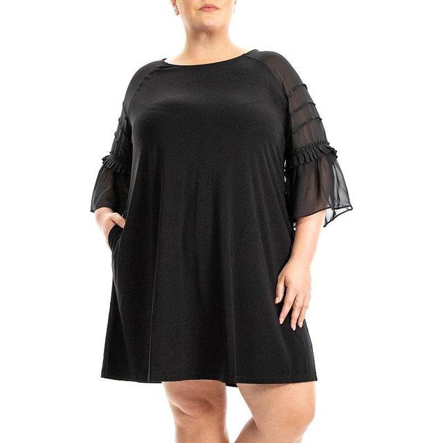 Plus Size Nina Leonard Shirred Chiffon Dress, Womens Black Product Image