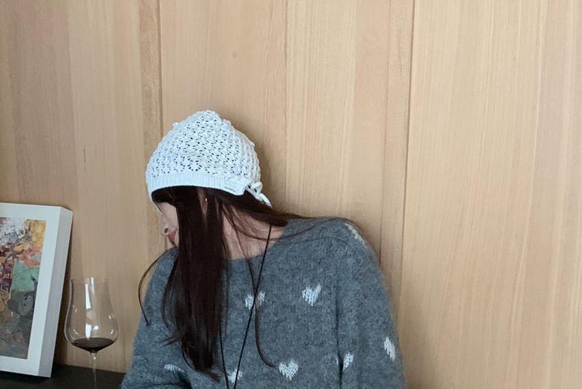 Round Neck Heart Patterned Sweater Product Image