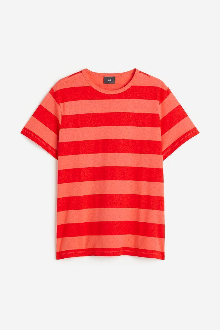 H & M - Regular Fit Linen-blend T-shirt - Red Product Image