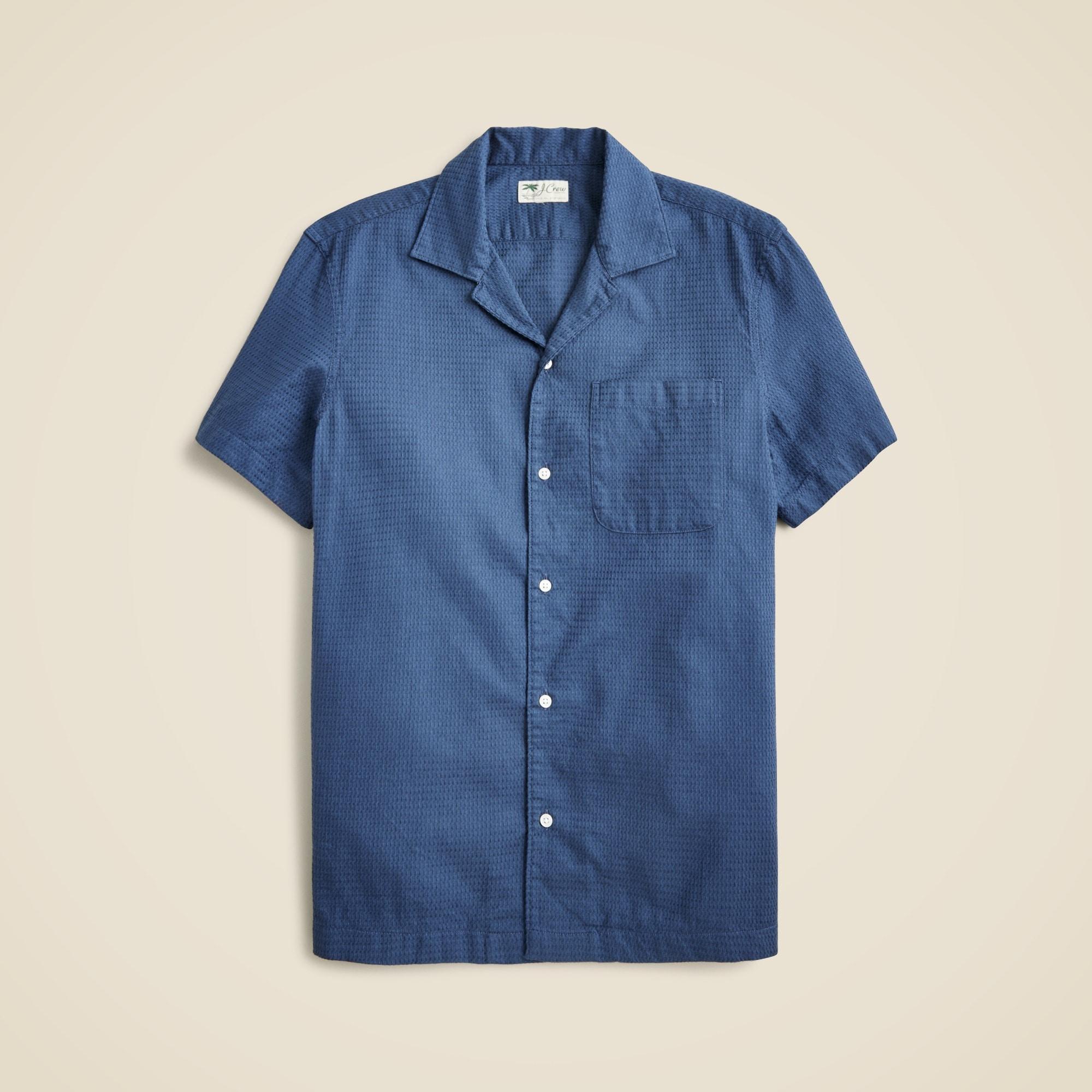 Relaxed short-sleeve textured cotton camp-collar shirt Product Image