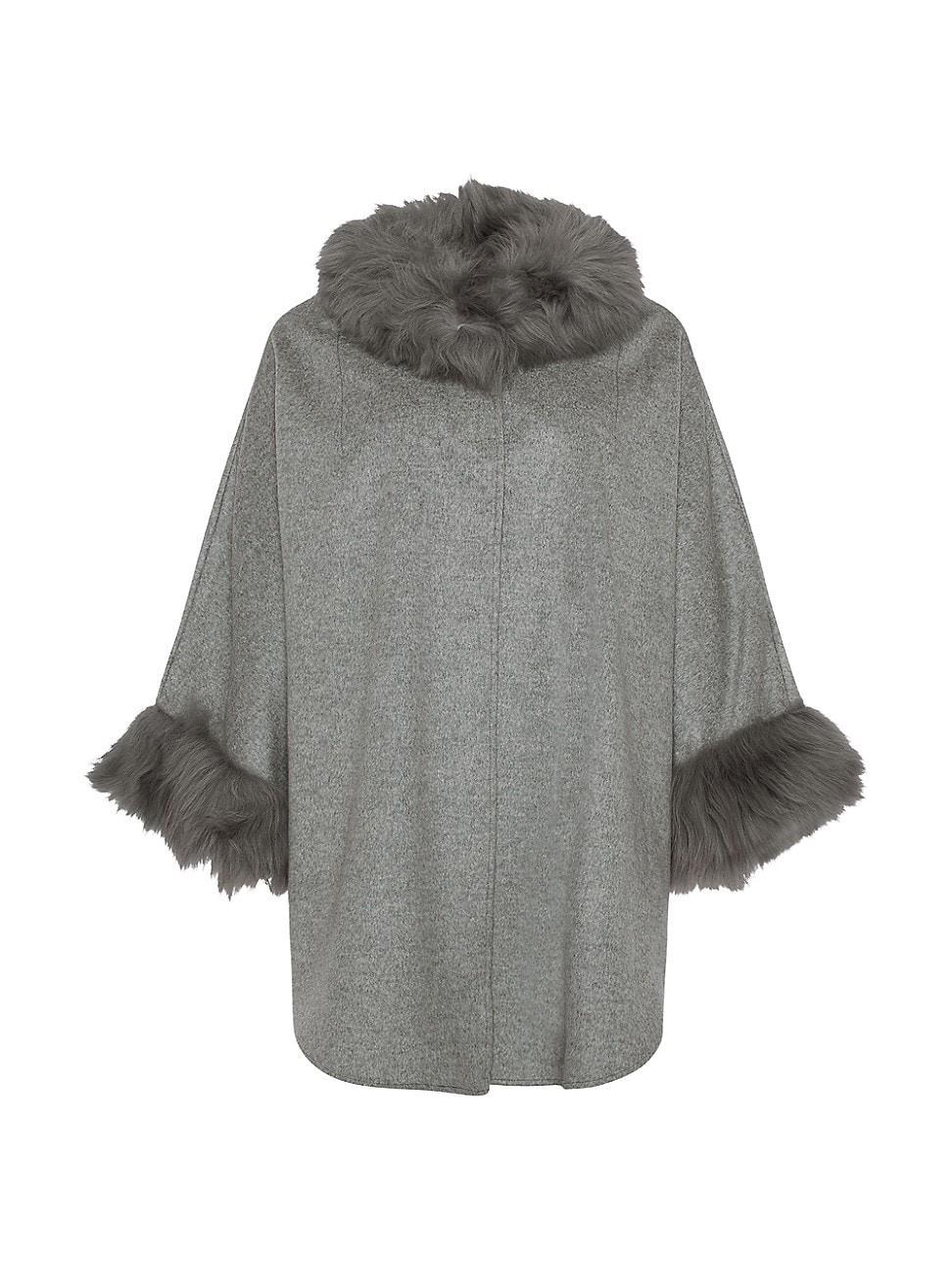 Womens Cashmere and Wool Cape with Lamb Trim Product Image