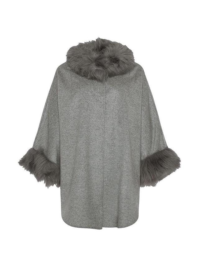 Wool and Cashmere Cape with Lamb Shearling Trim Product Image