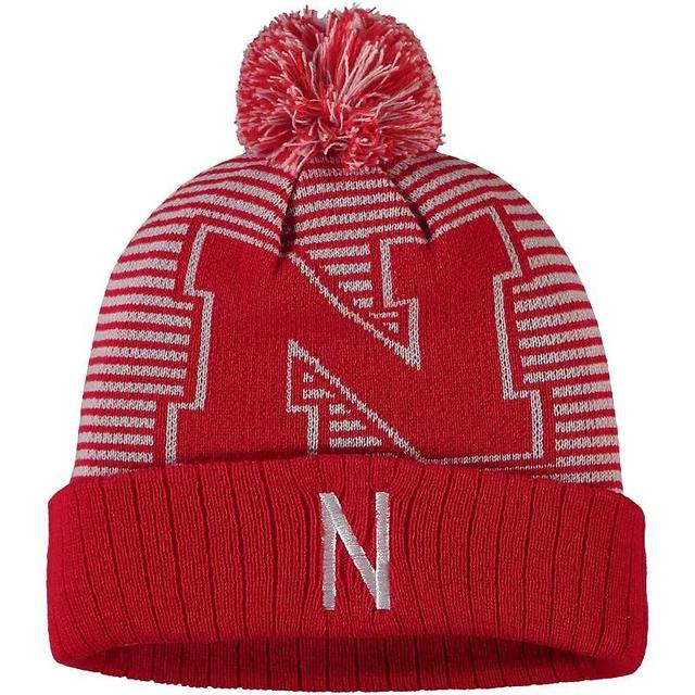 Mens Top of the World Scarlet Nebraska Huskers Line Up Cuffed Knit Hat with Pom Product Image