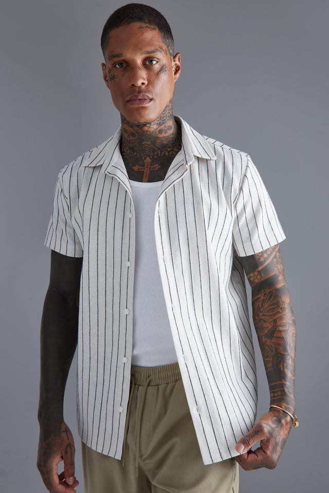 Short Sleeve Textured Stripe Shirt | boohooMAN USA Product Image