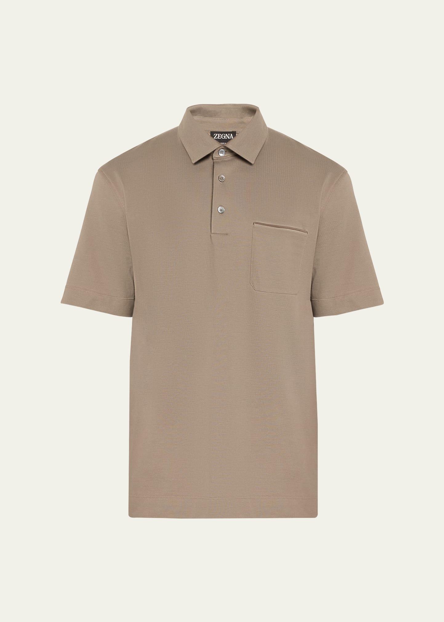 Mens Cotton Polo Shirt with Leather-Trim Pocket Product Image