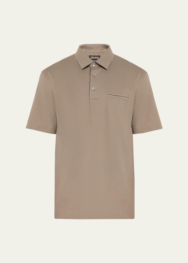 Mens Cotton Polo Shirt with Leather-Trim Pocket Product Image