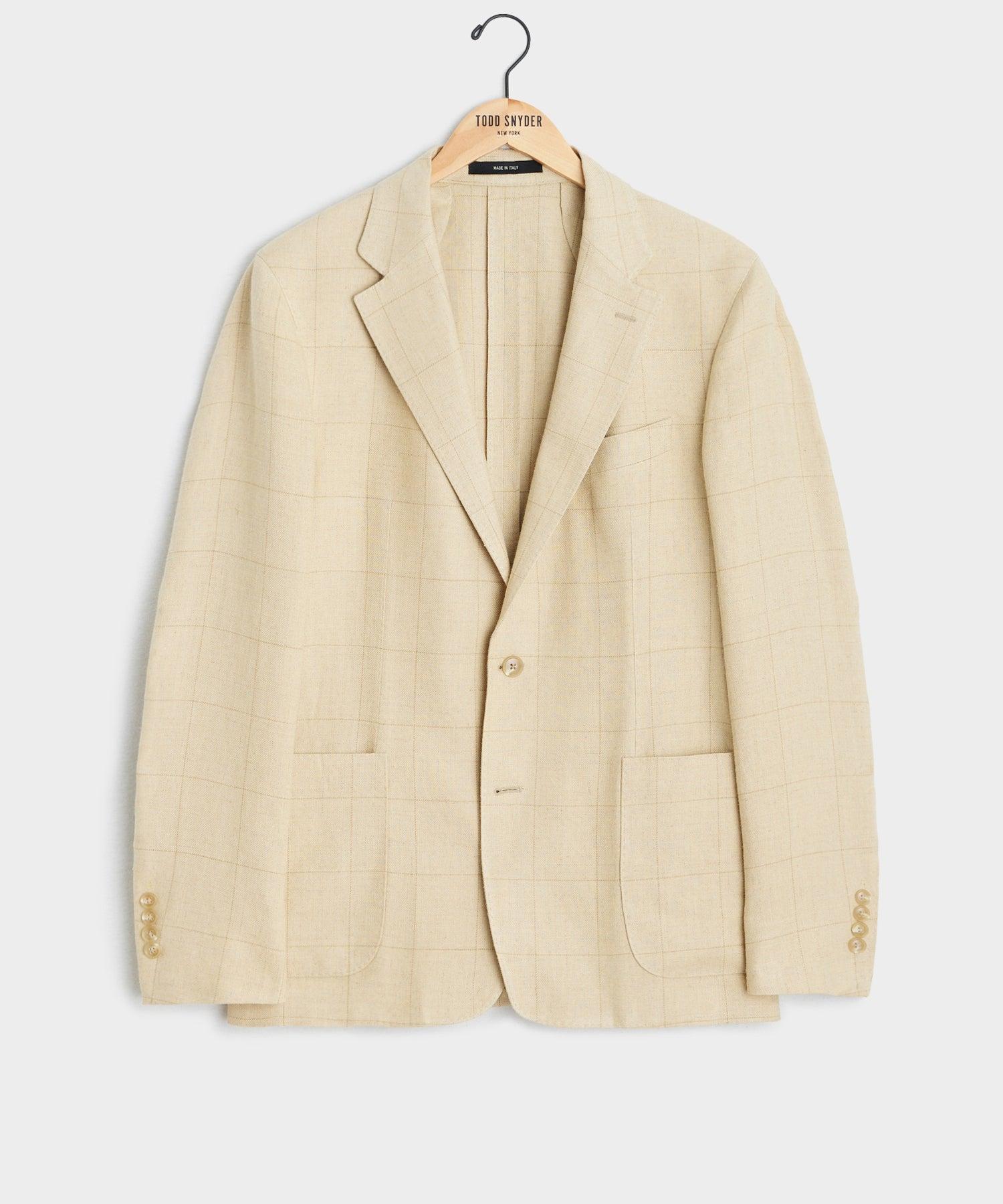 Italian Silk Linen Sport Coat in Tan Windowpane Product Image