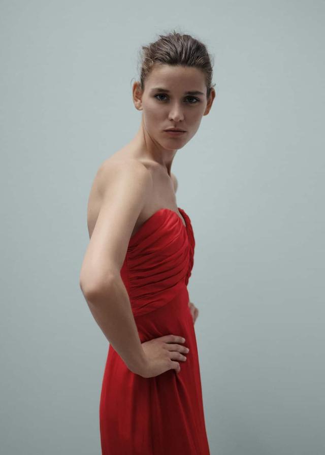 MANGO - Strapless sweetheart neckline dress red - 4 - Women Product Image