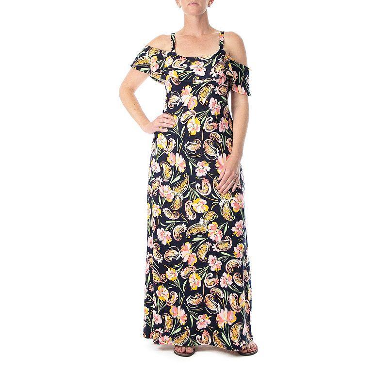 Womens Nina Leonard Print Cold-Shoulder Maxi Dress Blue Product Image