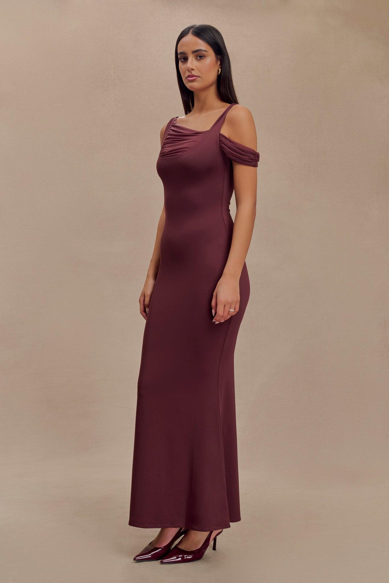 Janette Recycled Nylon And Mesh Sleeveless Maxi Dress - Mahogany Product Image