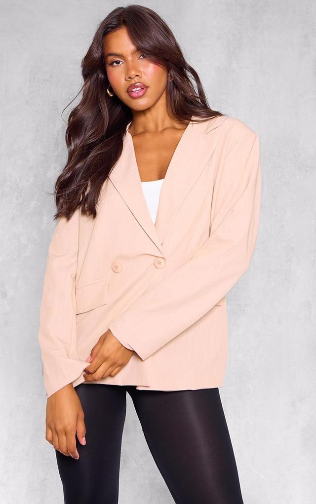 Beige Double Breasted Oversized Longline Blazer Product Image