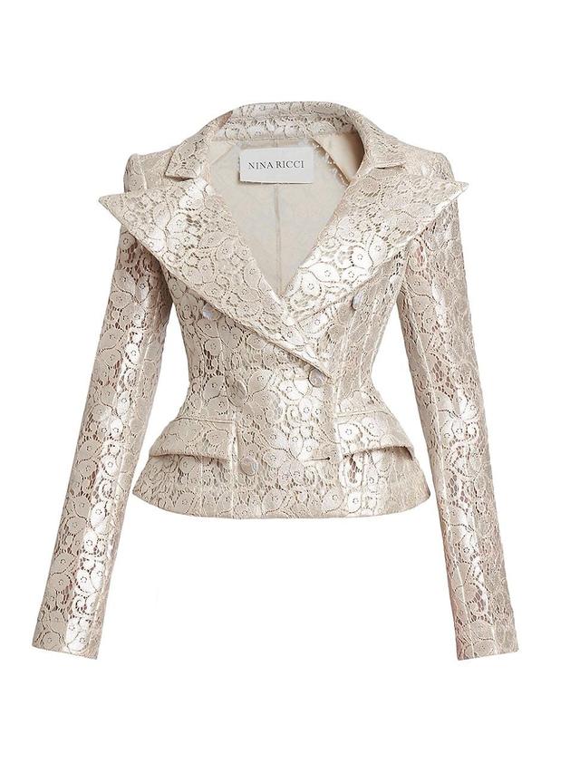 Womens Double-Breasted Peplum Lace Blazer Product Image