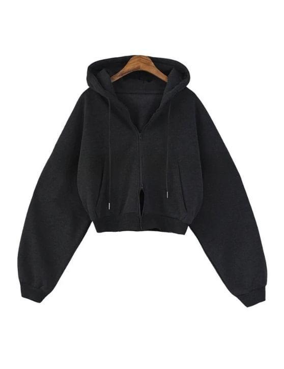 Long Sleeve Plain Hooded Zip-Up Jacket Product Image