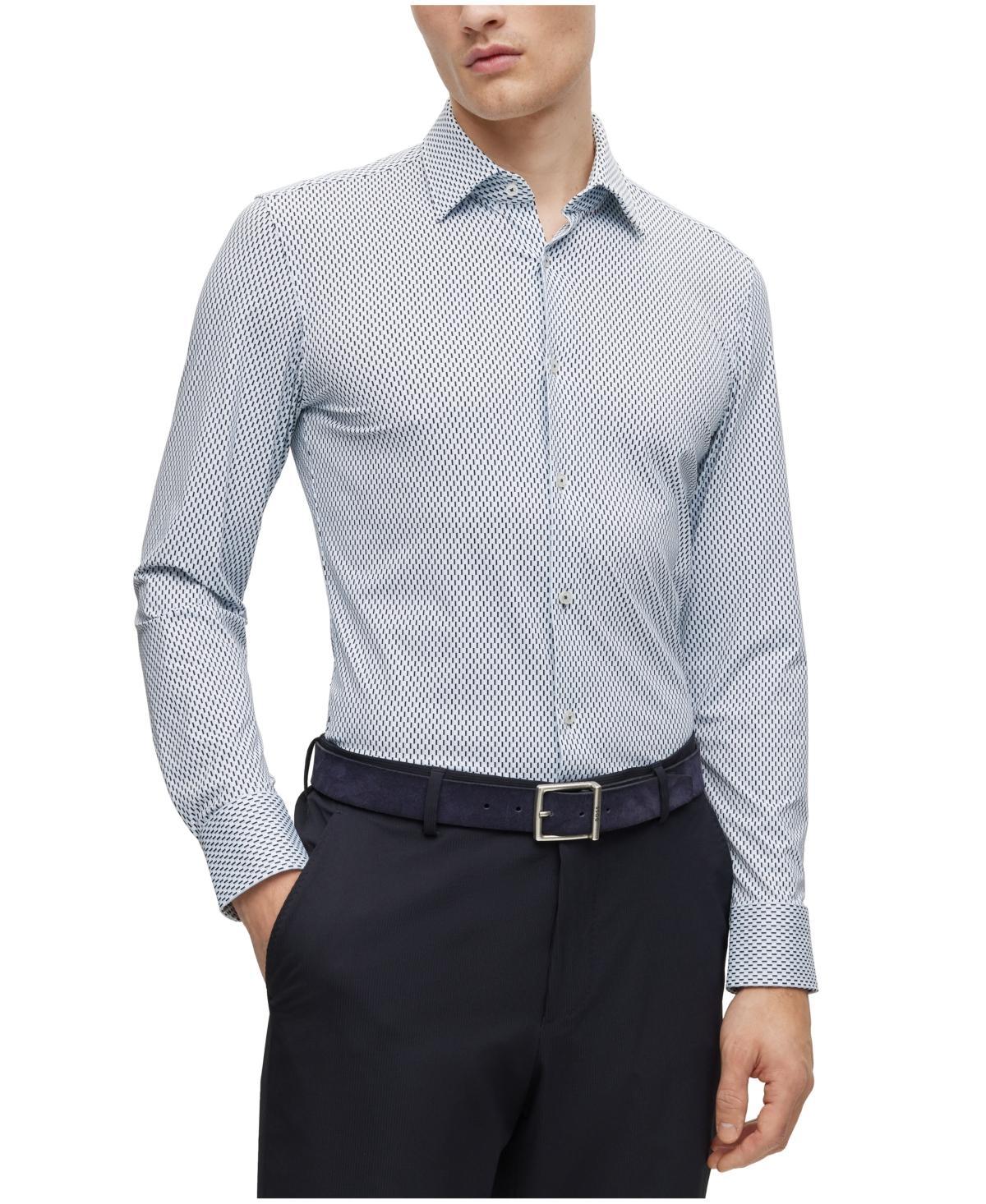 Men's Striped Performance-Stretch Fabric Slim-Fit Dress Shirt Product Image