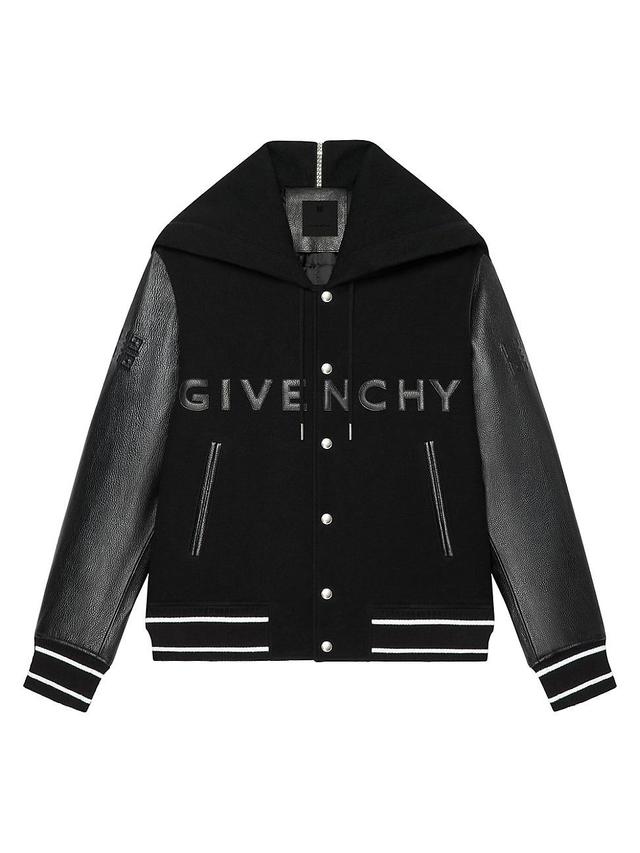 Mens Hooded Varsity Jacket In Wool And Leather Product Image