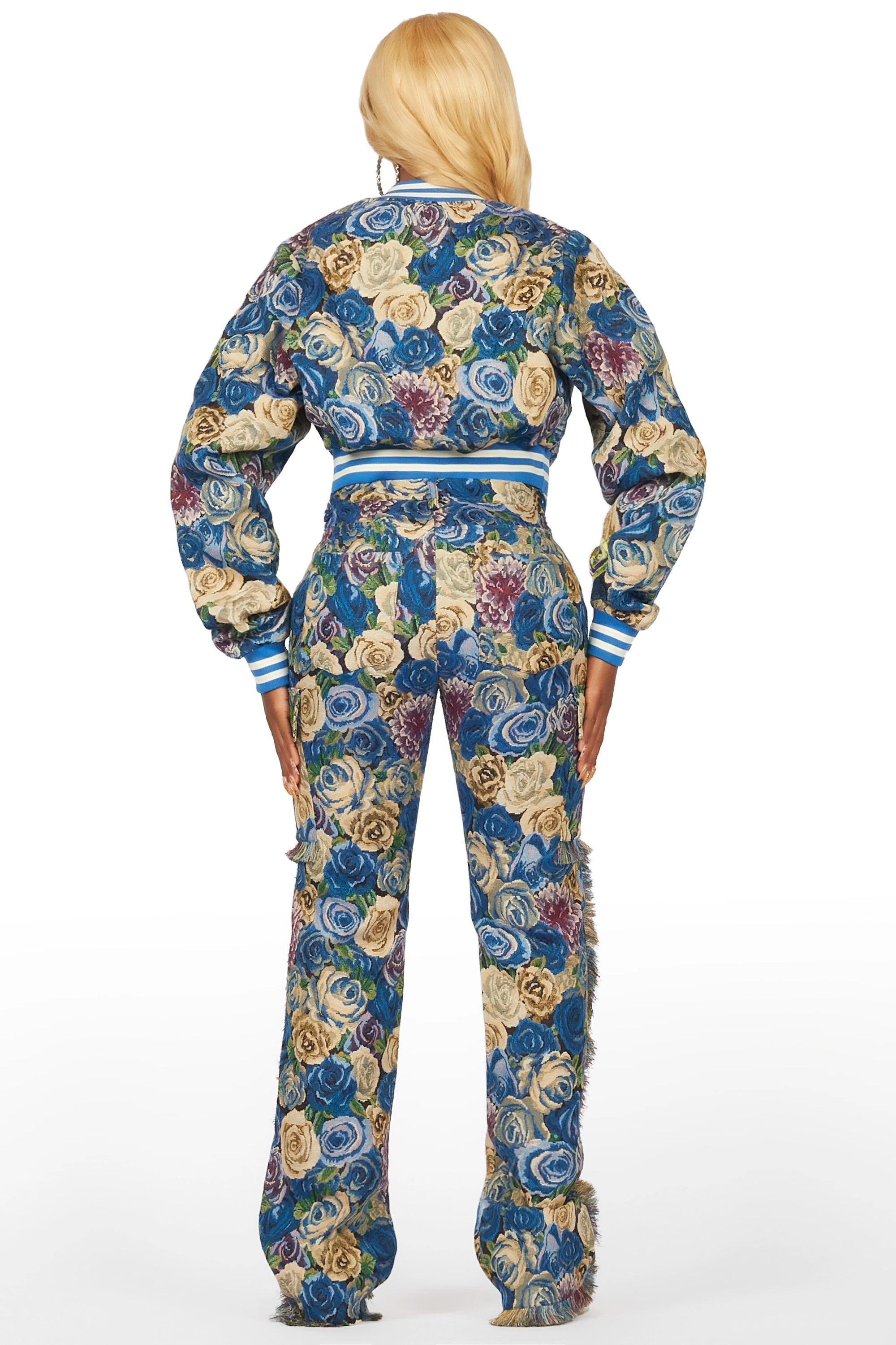 Darresha Blue Floral Tapestry Stacked Pant Female Product Image